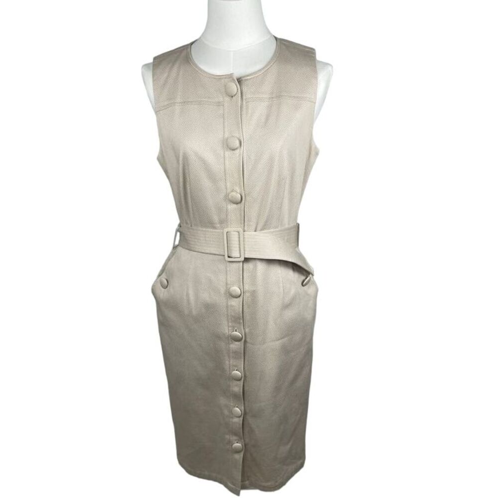 Bigio‎ Collection women's belted sheath dress, button front, size 8, made in USA
